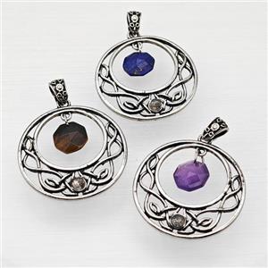 Alloy GoGo Pendant With Gemstone Antique Silver Mixed, approx 12mm, 40mm [GM23494]