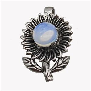 Alloy Sunflower Pendant Pave Opalite Antique Silver, approx 10mm, 20-35mm [GM23497]