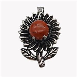 Alloy Sunflower Pendant Pave Red Jasper Antique Silver, approx 10mm, 20-35mm [GM23500]
