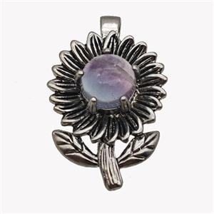 Alloy Sunflower Pendant Pave Purple Amethyst Antique Silver, approx 10mm, 20-35mm [GM23502]