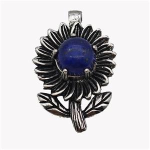 Alloy Sunflower Pendant Pave Blue Lapis Antique Silver, approx 10mm, 20-35mm [GM23504]