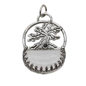 Alloy Tree Pendant Pave Clear Quartz Moon Antique Silver, approx 26-35mm [GM23507]