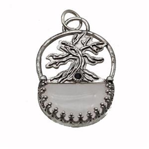 Alloy Tree Pendant Pave Rose Quartz Moon Antique Silver, approx 26-35mm [GM23508]