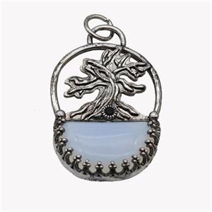 Alloy Tree Pendant Pave Opalite Moon Antique Silver, approx 26-35mm [GM23509]