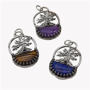 Alloy Tree Pendant Pave Gemstone Moon Antique Silver Mixed, approx 26-35mm [GM23516]