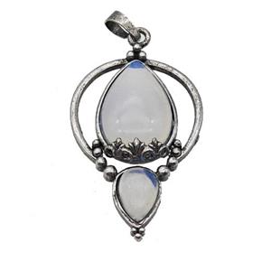 Alloy Teardrop Pendant Pave Opalite Antique Silver, approx 30-45mm [GM23518]