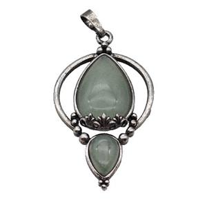 Alloy Teardrop Pendant Pave Green Aventurine Antique Silver, approx 30-45mm [GM23521]