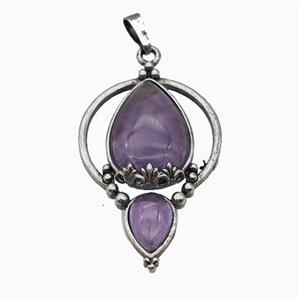 Alloy Teardrop Pendant Pave Purple Amethyst Antique Silver, approx 30-45mm [GM23523]