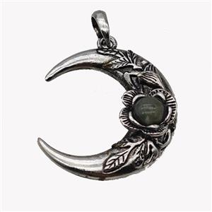 Alloy Moon Pendant Pave Indian Agate Antique Silver, approx 35-40mm [GM23529]