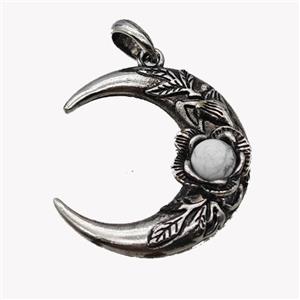 Alloy Moon Pendant Pave White Howlite Antique Silver, approx 35-40mm [GM23530]