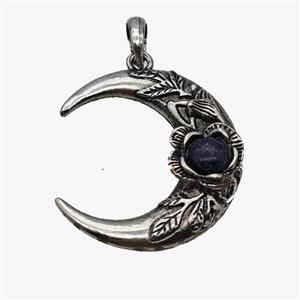 Alloy Moon Pendant Pave Blue Sandstone Antique Silver, approx 35-40mm [GM23533]