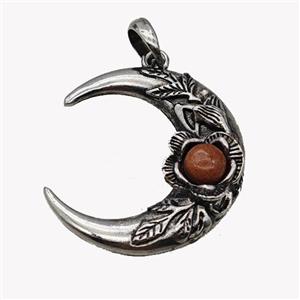 Alloy Moon Pendant Pave Golden Sandstone Antique Silver, approx 35-40mm [GM23534]