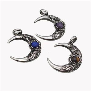 Alloy Moon Pendant Pave Gemstone Antique Silver Mixed, approx 35-40mm [GM23539]