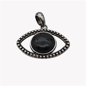 Alloy Eye Pendant Pave Black Obsidian Antique Silver, approx 16mm, 22-35mm [GM23543]