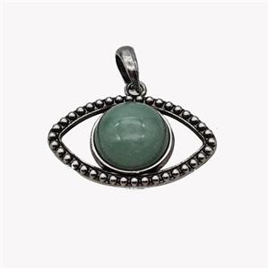 Alloy Eye Pendant Pave Green Aventurine Antique Silver, approx 16mm, 22-35mm [GM23544]