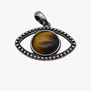Alloy Eye Pendant Pave Tiger Eye Stone Antique Silver, approx 16mm, 22-35mm [GM23547]