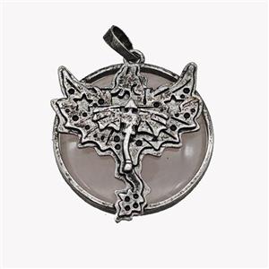 Alloy Pterosaur Pendant Pave Rose Quartz Antique Silver, approx 30mm [GM23565]