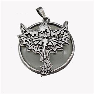 Alloy Pterosaur Pendant Pave Green Aventurine Antique Silver, approx 30mm [GM23567]