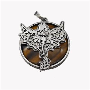 Alloy Pterosaur Pendant Pave Tiger Eye Stone Antique Silver, approx 30mm [GM23568]