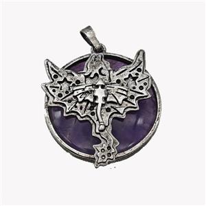 Alloy Pterosaur Pendant Pave Purple Amethyst Antique Silver, approx 30mm [GM23569]