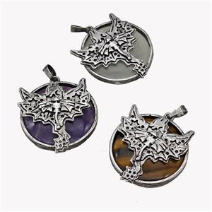 Alloy Pterosaur Pendant Pave Gemstone Antique Silver Mixed, approx 30mm [GM23570]