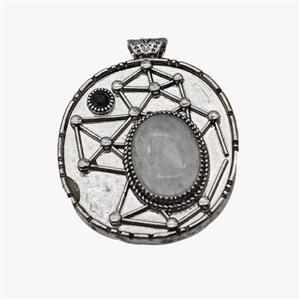Alloy StarMap Pendant Pave Clear Quartz Antique Silver, approx 13-18mm, 35-40mm [GM23571]