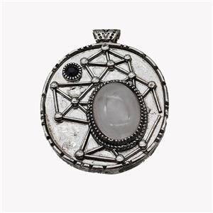 Alloy StarMap Pendant Pave Rose Quartz Antique Silver, approx 13-18mm, 35-40mm [GM23572]