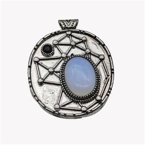 Alloy StarMap Pendant Pave Opalite Antique Silver, approx 13-18mm, 35-40mm [GM23573]