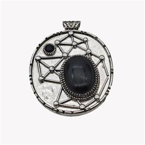 Alloy StarMap Pendant Pave Black Obsidian Antique Silver, approx 13-18mm, 35-40mm [GM23574]