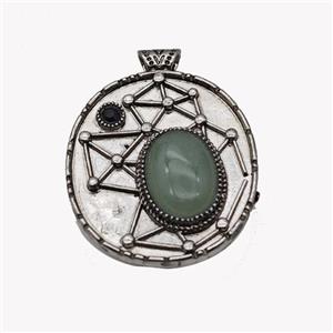 Alloy StarMap Pendant Pave Green Aventurine Antique Silver, approx 13-18mm, 35-40mm [GM23575]