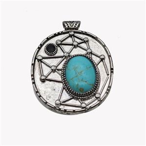 Alloy StarMap Pendant Pave Teal Turquoise Antique Silver, approx 13-18mm, 35-40mm [GM23576]