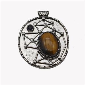 Alloy StarMap Pendant Pave Tiger Eye Stone Antique Silver, approx 13-18mm, 35-40mm [GM23577]