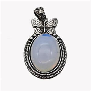 Alloy Butterfly Pendant Pave Opalite Antique Silver, approx 18-25mm, 25-40mm [GM23582]