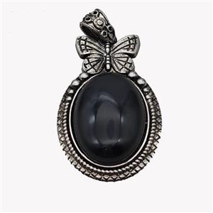 Alloy Butterfly Pendant Pave Black Obsidian Antique Silver, approx 18-25mm, 25-40mm [GM23583]