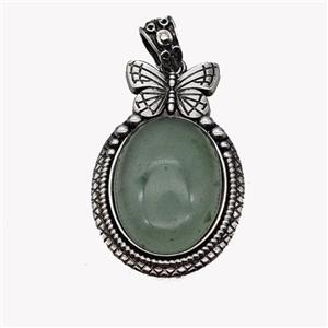 Alloy Butterfly Pendant Pave Green Aventurine Antique Silver, approx 18-25mm, 25-40mm [GM23584]