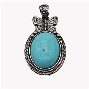 Alloy Butterfly Pendant Pave Teal Turquoise Antique Silver, approx 18-25mm, 25-40mm [GM23585]
