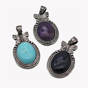 Alloy Butterfly Pendant Pave Gemstone Antique Silver Mixed, approx 18-25mm, 25-40mm [GM23590]