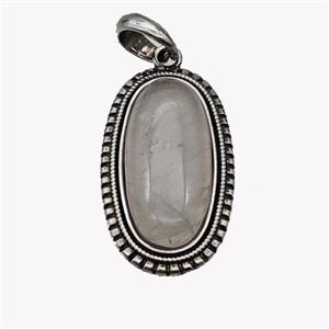 Alloy Oval Pendant Pave Rose Quartz Antique Silver, approx 13-30mm, 25-35mm [GM23593]
