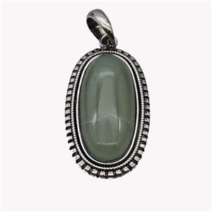 Alloy Oval Pendant Pave Green Aventurine Antique Silver, approx 13-30mm, 25-35mm [GM23595]