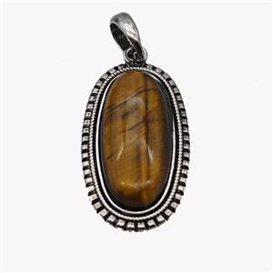 Alloy Oval Pendant Pave Tiger Eye Stone Antique Silver, approx 13-30mm, 25-35mm [GM23597]