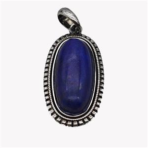 Alloy Oval Pendant Pave Blue Lapis Antique Silver, approx 13-30mm, 25-35mm [GM23598]