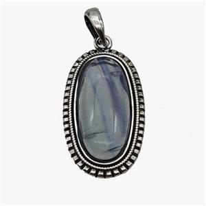 Alloy Oval Pendant Pave Fluorite Antique Silver, approx 13-30mm, 25-35mm [GM23599]
