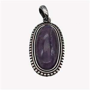 Alloy Oval Pendant Pave Amethyst Antique Silver, approx 13-30mm, 25-35mm [GM23600]