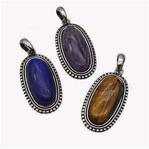 Alloy Oval Pendant Pave Gemstone Antique Silver Mixed, approx 13-30mm, 25-35mm [GM23601]