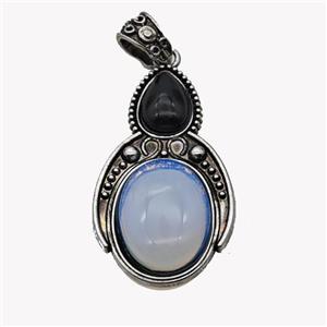 Alloy Penguin Pendant Pave Opalite Antique Silver, approx 15-20mm, 23-40mm [GM23603]