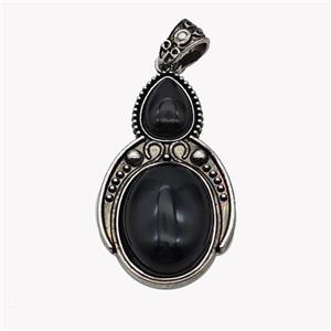 Alloy Penguin Pendant Pave Black Obsidian Antique Silver, approx 15-20mm, 23-40mm [GM23604]
