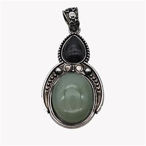 Alloy Penguin Pendant Pave Green Aventurine Antique Silver, approx 15-20mm, 23-40mm [GM23605]
