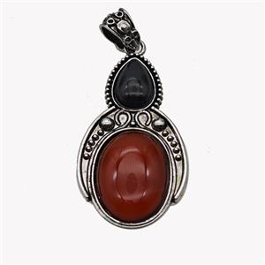 Alloy Penguin Pendant Pave Red Agate Antique Silver, approx 15-20mm, 23-40mm [GM23606]