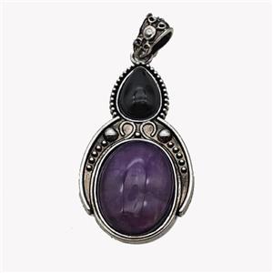 Alloy Penguin Pendant Pave Amethyst Antique Silver, approx 15-20mm, 23-40mm [GM23612]