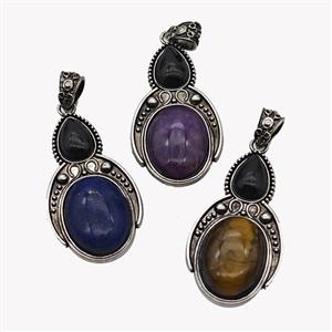 Alloy Penguin Pendant Pave Gemstone Antique Silver Mixed, approx 15-20mm, 23-40mm [GM23613]